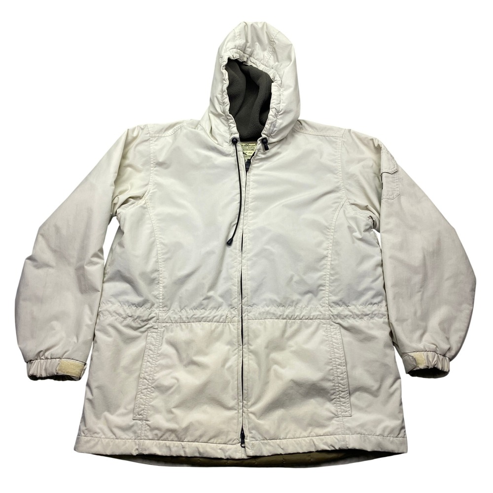 Eddie Bauer Polartec Lined Hooded Parka Jacket Cream Off-White Mens‎ Large 0523